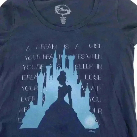 Disney Cinderella Christmas Tee Juniors T-Shirt Sz 0 Crew Neck Short Sleeve Blue - Picture 4 of 6